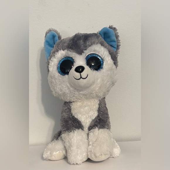 Ty Gray and White Husky Plush with Blue Ears - Picture 1 of 4